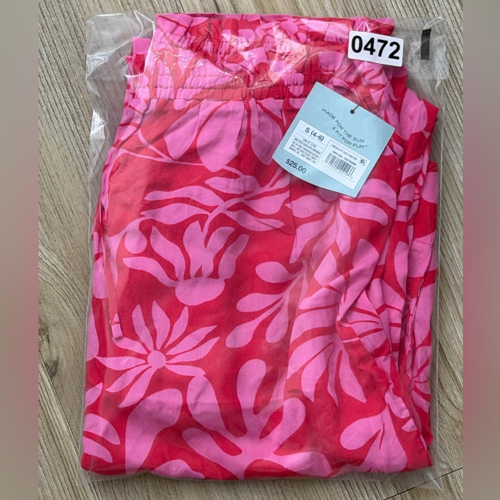 SHADE & SHORE NWT ruffle wait cover up pants -red/pink -small - Picture 9 of 9